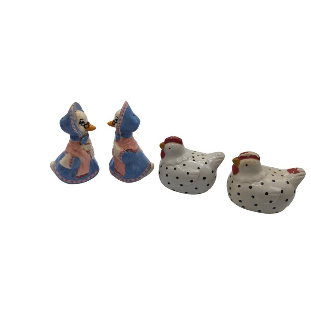 Lot of 2 Sets Vintage Duck And Dotted Chicken Salt And Pepper Shakers